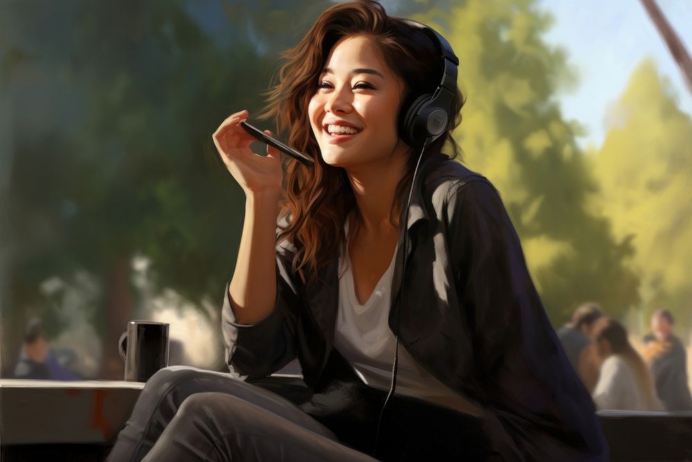 Young Asian woman smiling and talking on a sleek smartphone performer person female.