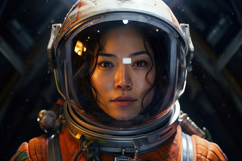 Asian female astronaut person helmet human.