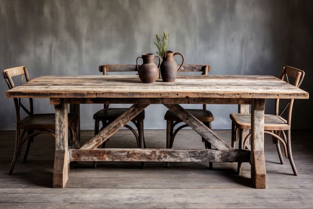 Rustic dining table wood architecture furniture.
