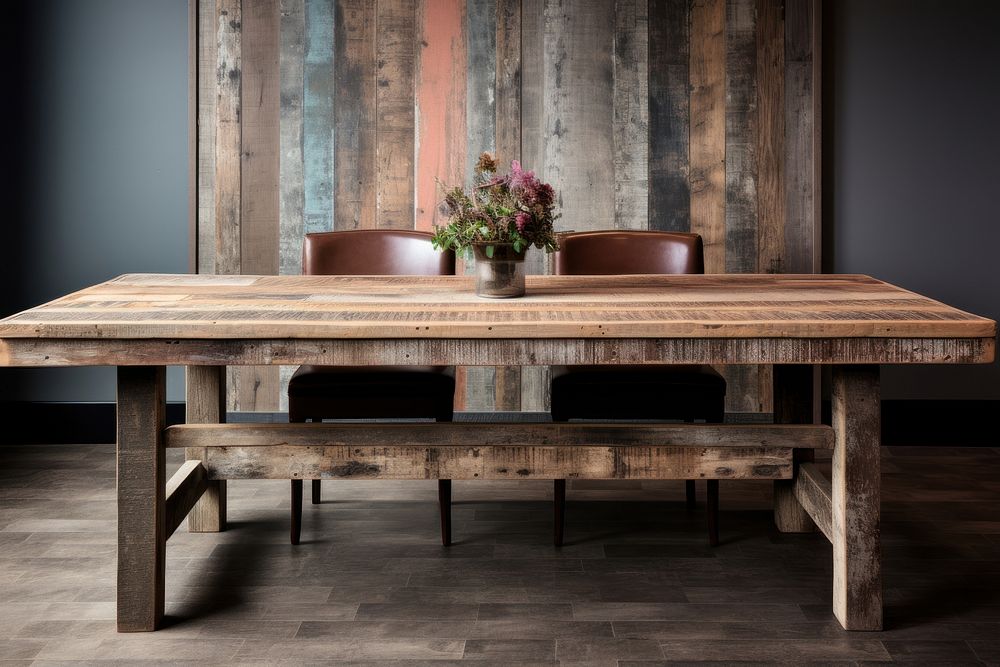 Rustic dining table architecture furniture tabletop.