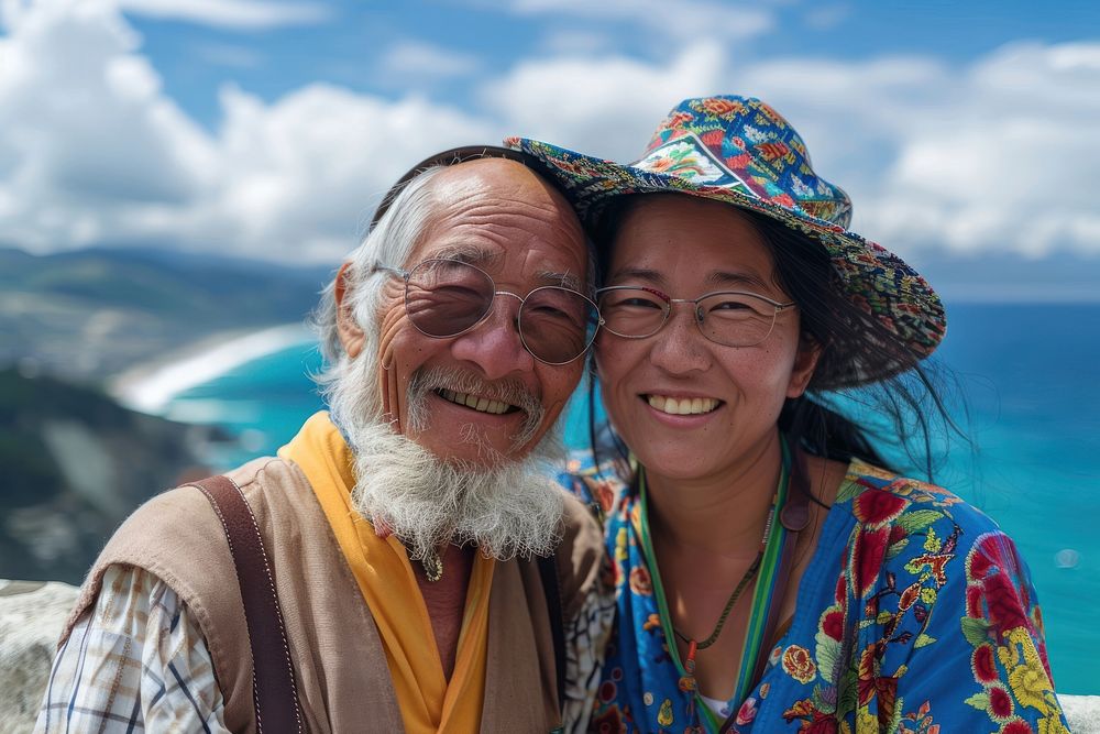 Bhutanese couple selfie together photo sea photography.