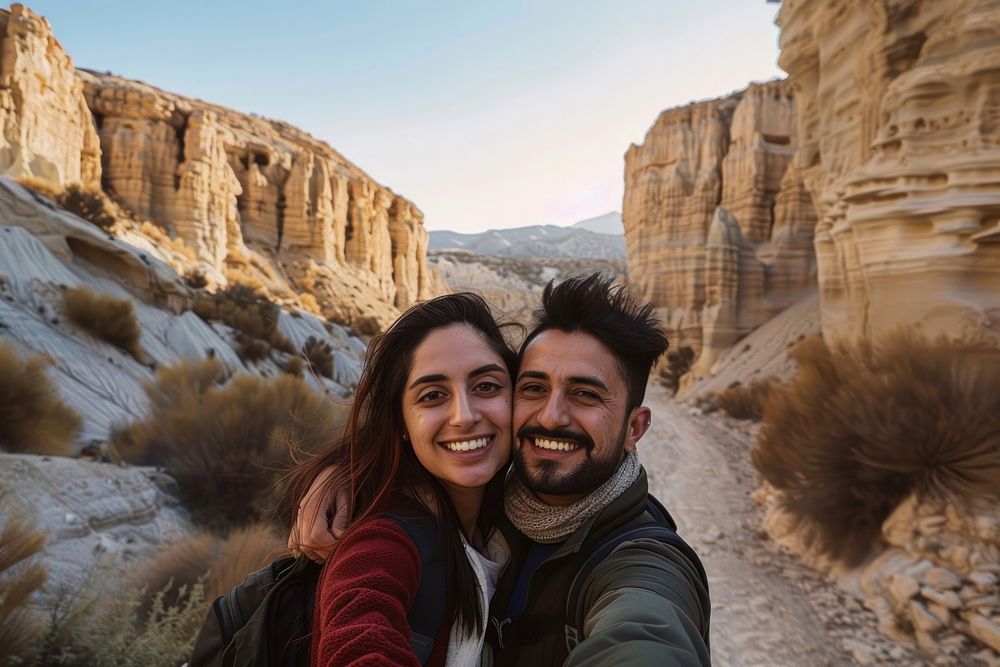 Pakistani couple selfie together mountain outdoors person.