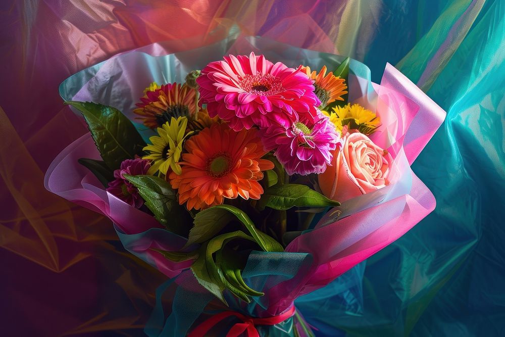 Beautifully wrapped bouquet of flowers asteraceae graphics blossom.