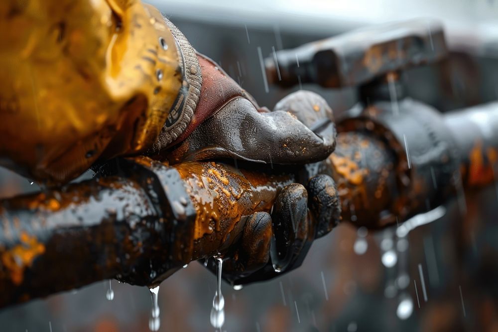 Plumber using a large pipe wrench to loosen a rusted fitting on a water pipe invertebrate lobster seafood.