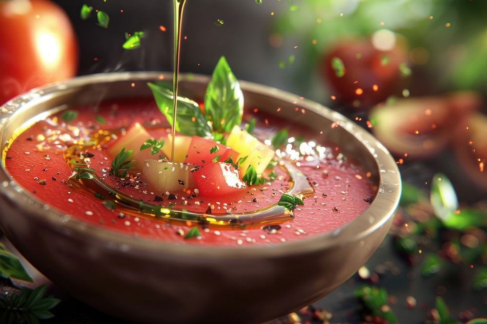 Traditional Spanish gazpacho soup ketchup candle food.