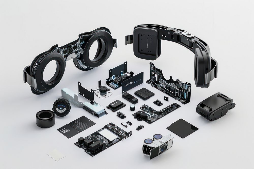 VR headset disassembled electronics headphones hardware.
