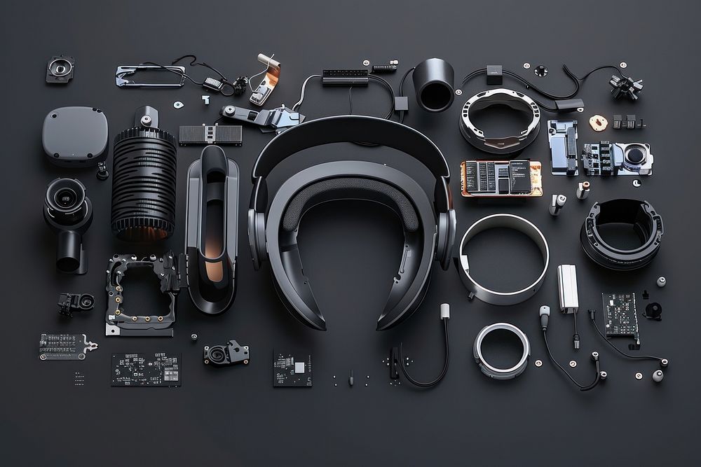 VR headset disassembled electronics headphones hardware.