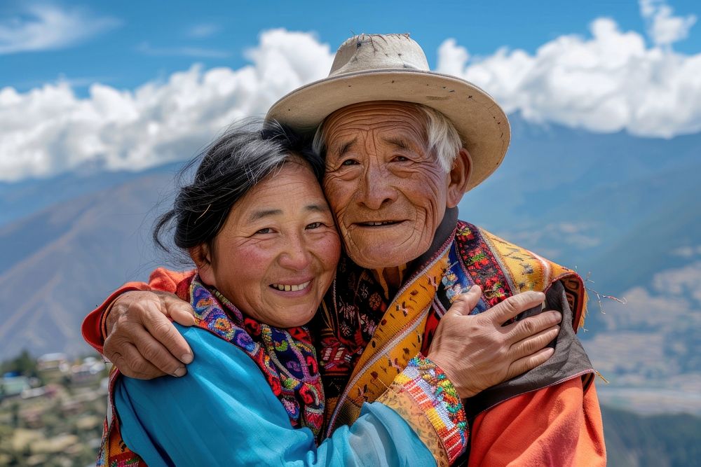 Bhutanese couple hugging together clothing apparel female.
