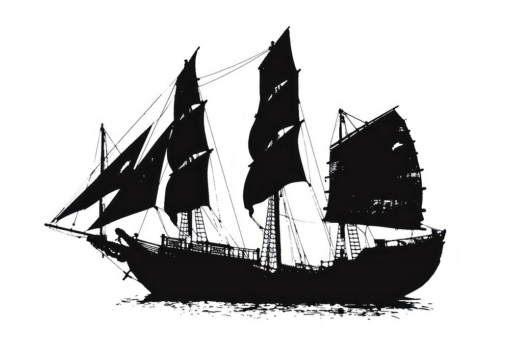 Chinese junk ship silhouette art transportation.