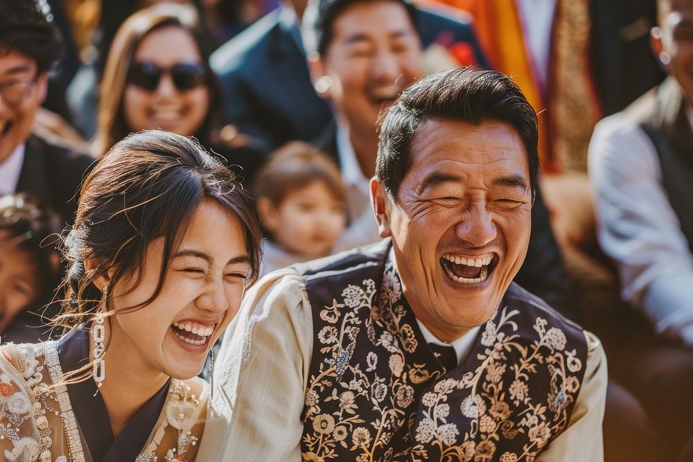 Bhutanese both man couple wedding laughing smile face.