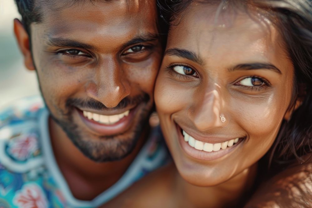 Sri Lankan couple hugging together dimples person human.