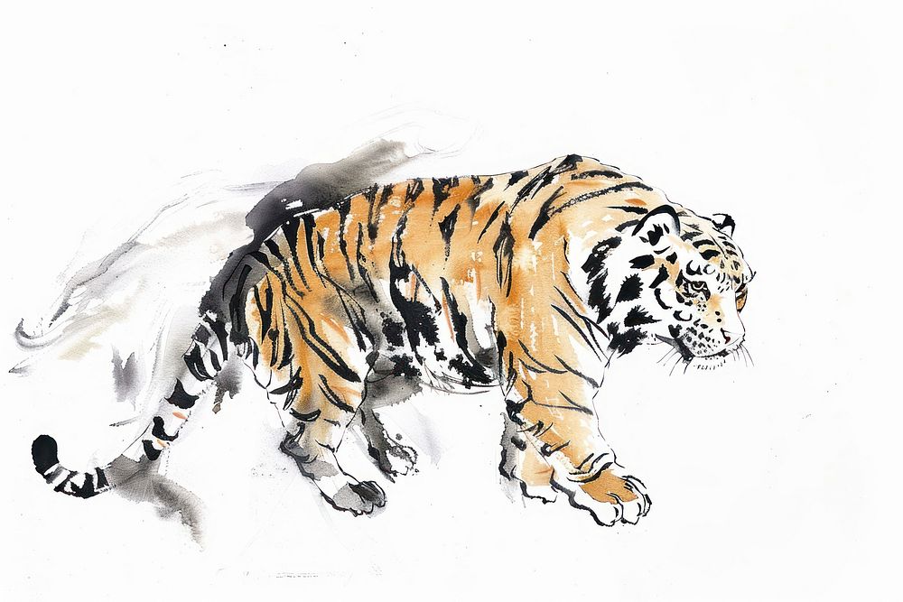 Tiger Japanese minimal art wildlife animal.