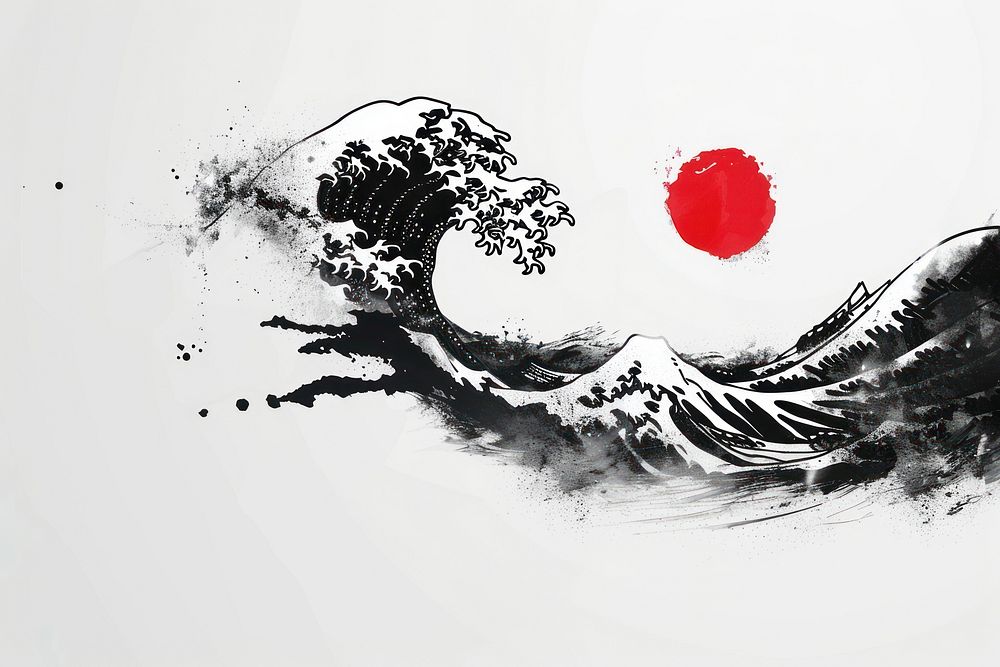 Wave Japanese minimal painting art graphics.