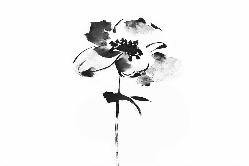 Flower Japanese minimal art silhouette stencil.