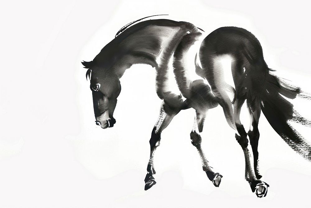 Horse Japanese minimal art illustrated kangaroo.