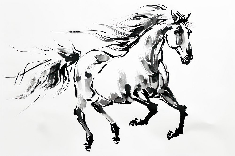 Horse Japanese minimal art illustrated drawing.
