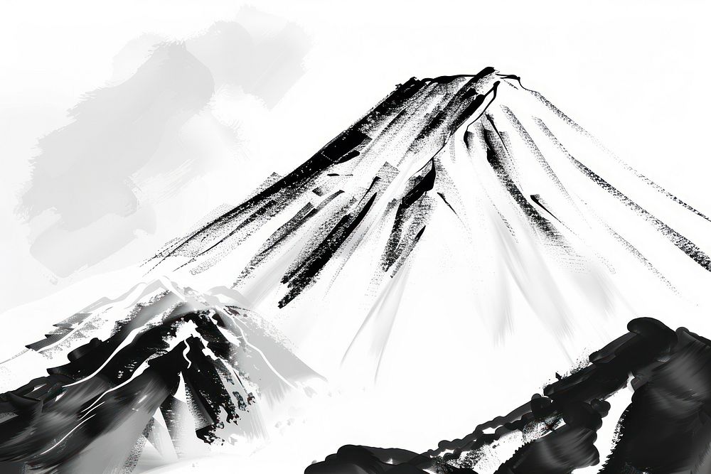 Mountain Japanese minimal art illustrated outdoors.