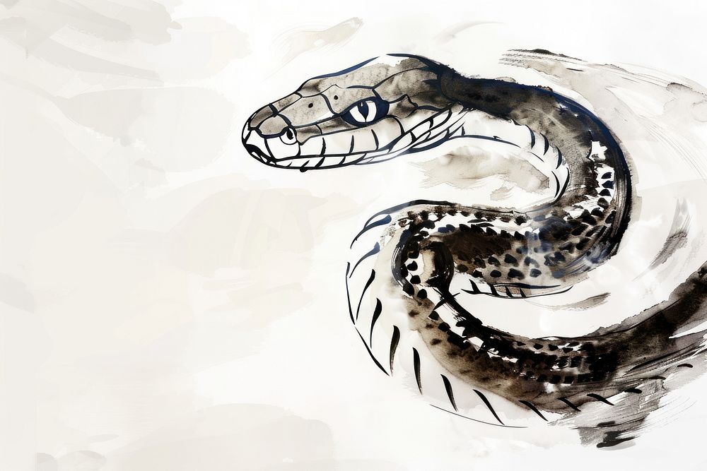 Snake Japanese minimal art reptile animal.