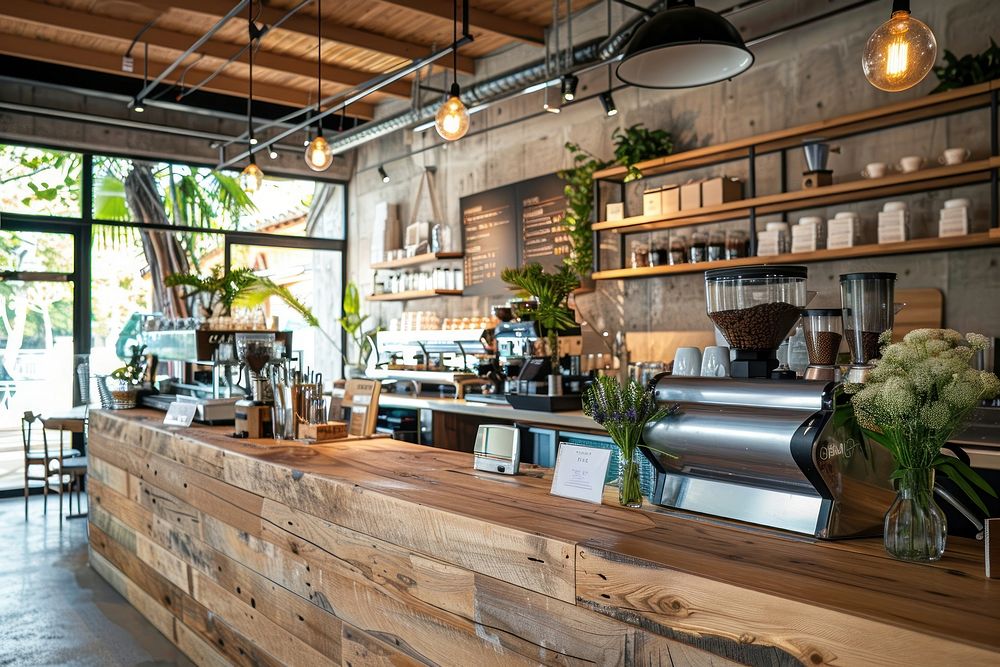 Cafe bar restaurant indoors wood.
