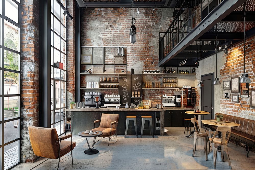 Modern cafe design interior loft architecture furniture.