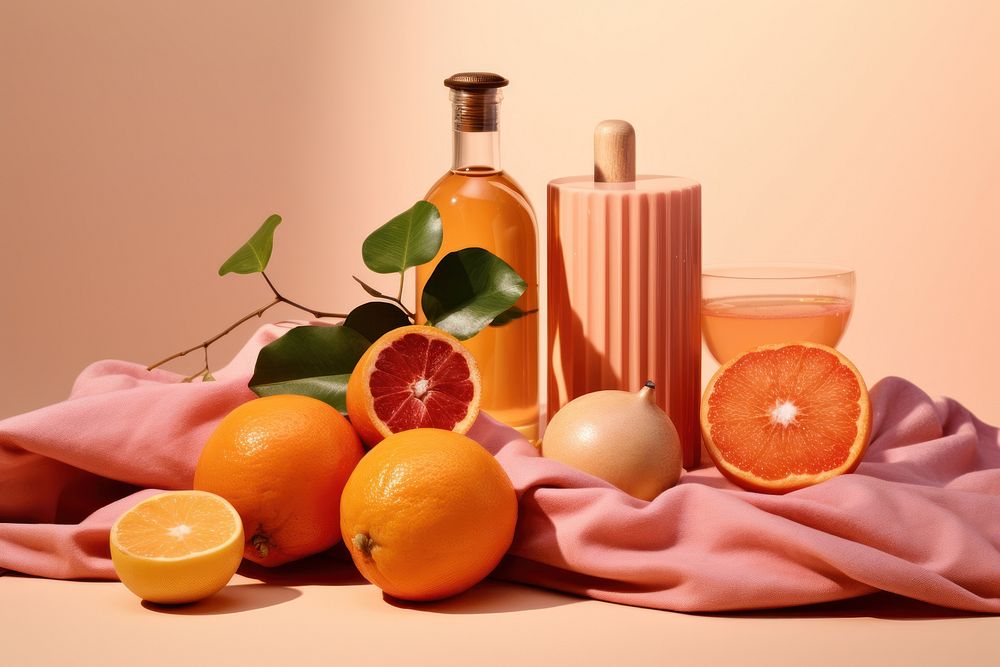 Spa elements still life grapefruit beverage produce.