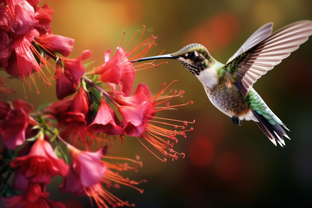 Hummingbird flower blossom animal.