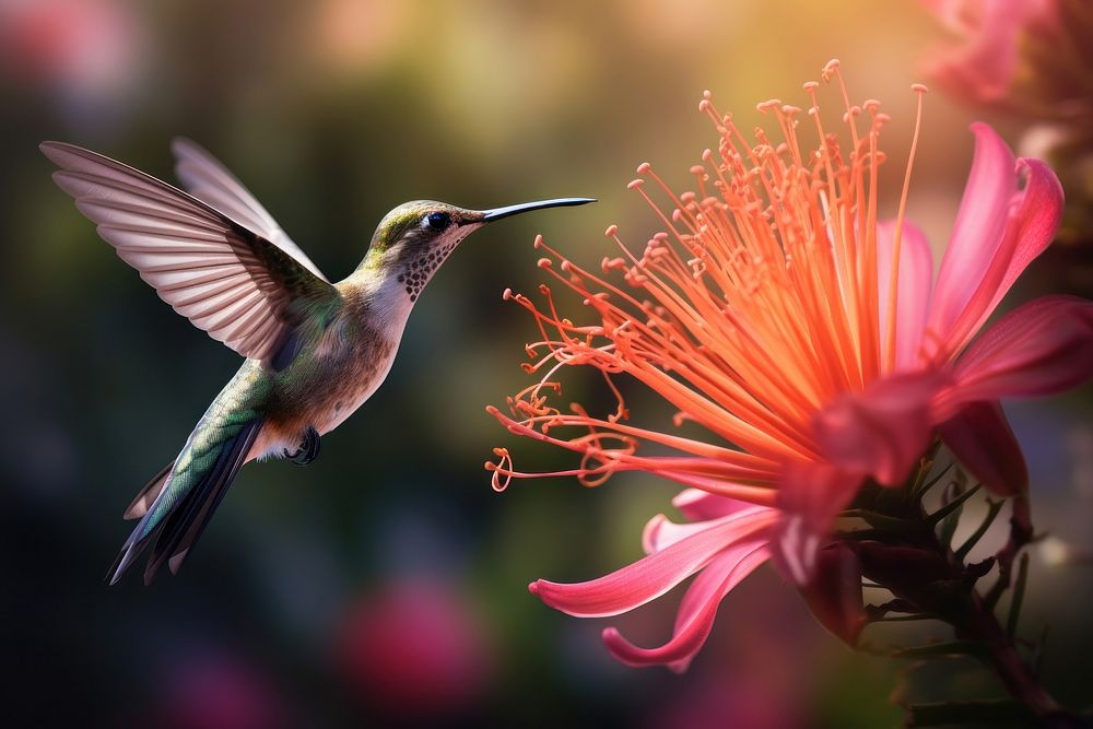 Hummingbird flower blossom animal.