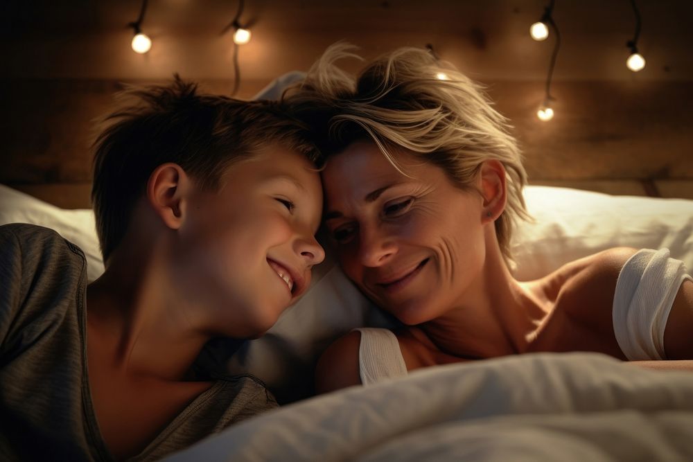 Morther and my son laying in bedroom wellbeing vibes photo photography romantic.
