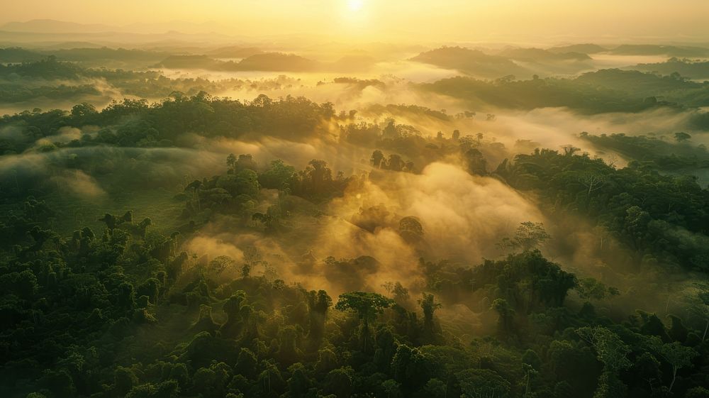 Rainforest landscape aerial view vegetation.