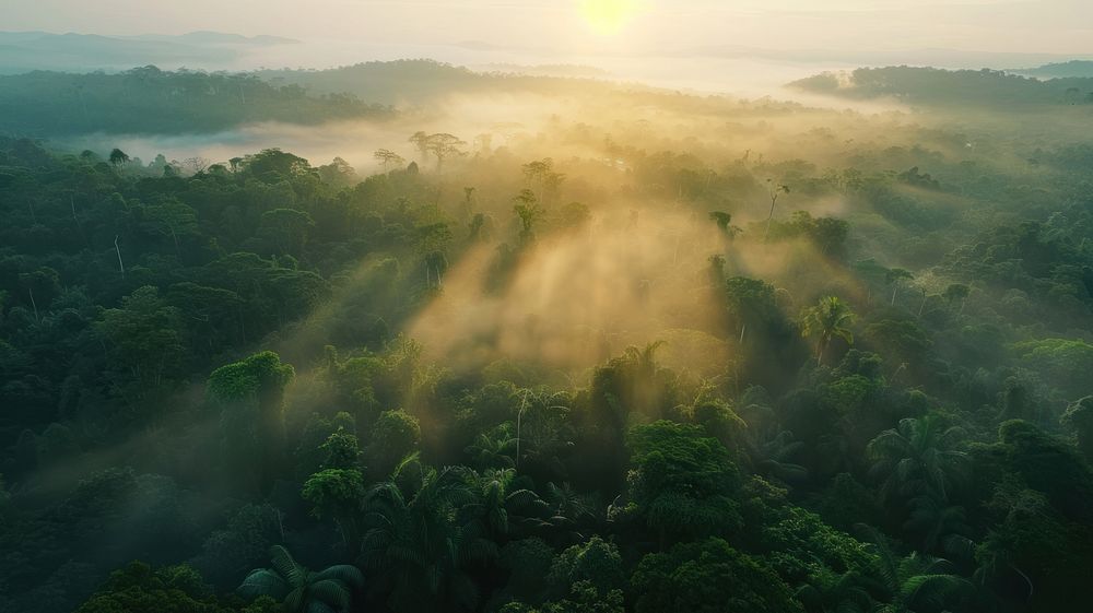 Rainforest land aerial view vegetation.