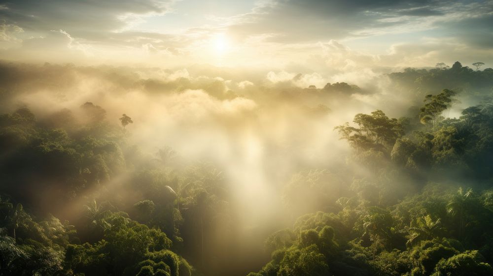 Jungle with fog nature tree vegetation.