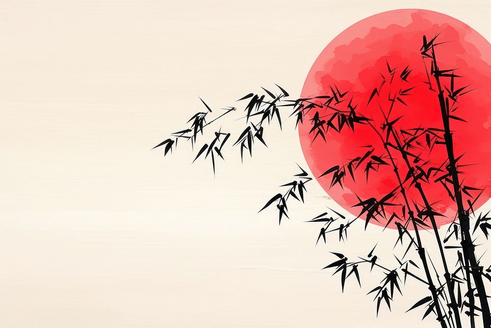 Bamboo tree with the red sun balloon blossom flower.