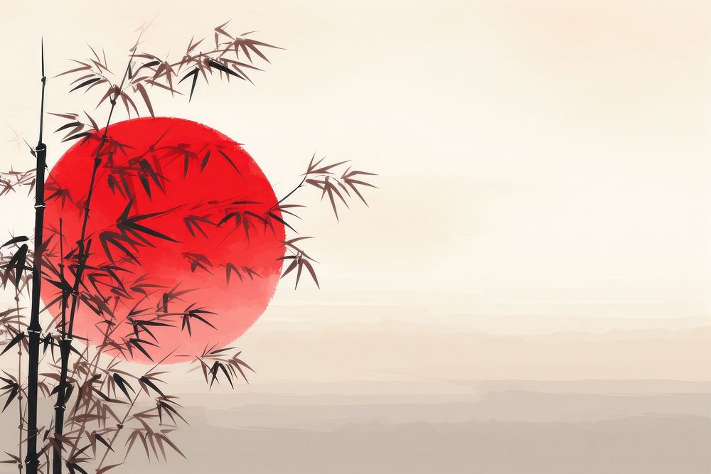 Bamboo tree with the red sun outdoors nature sky.