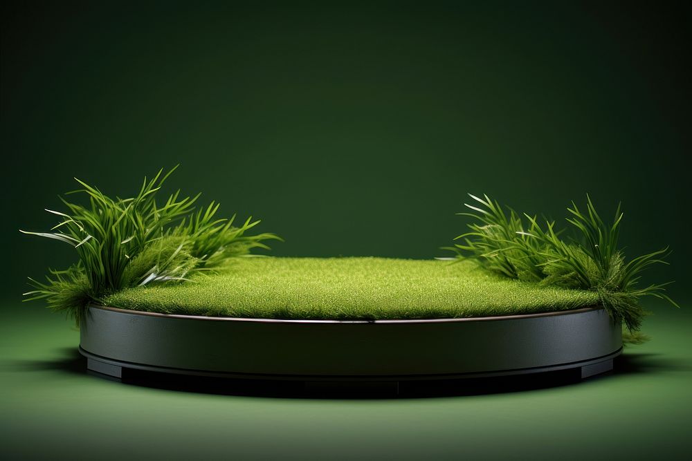 Product podium with a medow hills grass vegetation furniture.