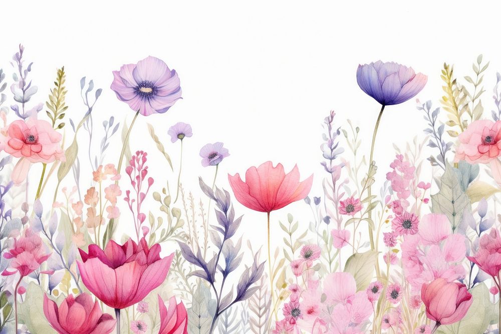 Horizontal Seamless Watercolor Floral Border graphics painting pattern.