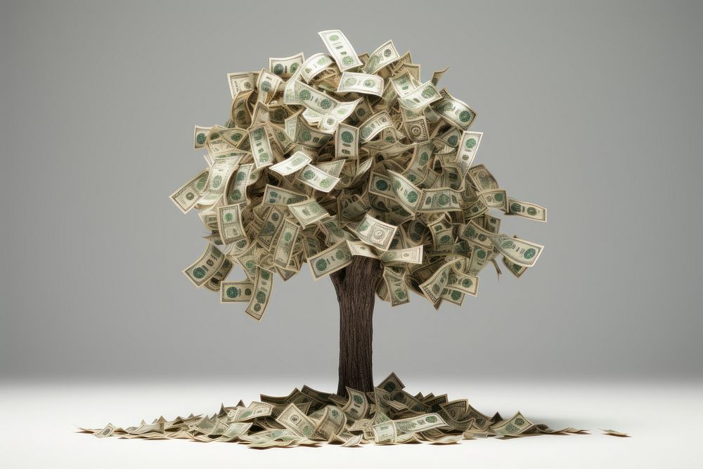 Tree made of dollars money.