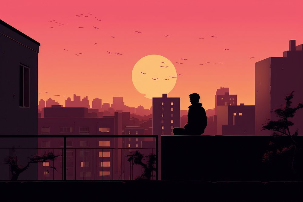 A cute illustration of urban silhouette architecture backlighting.