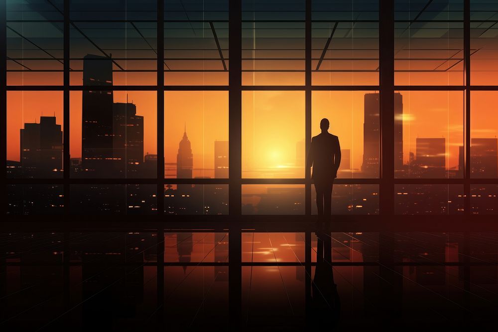 Illustration of building business silhouette architecture backlighting.