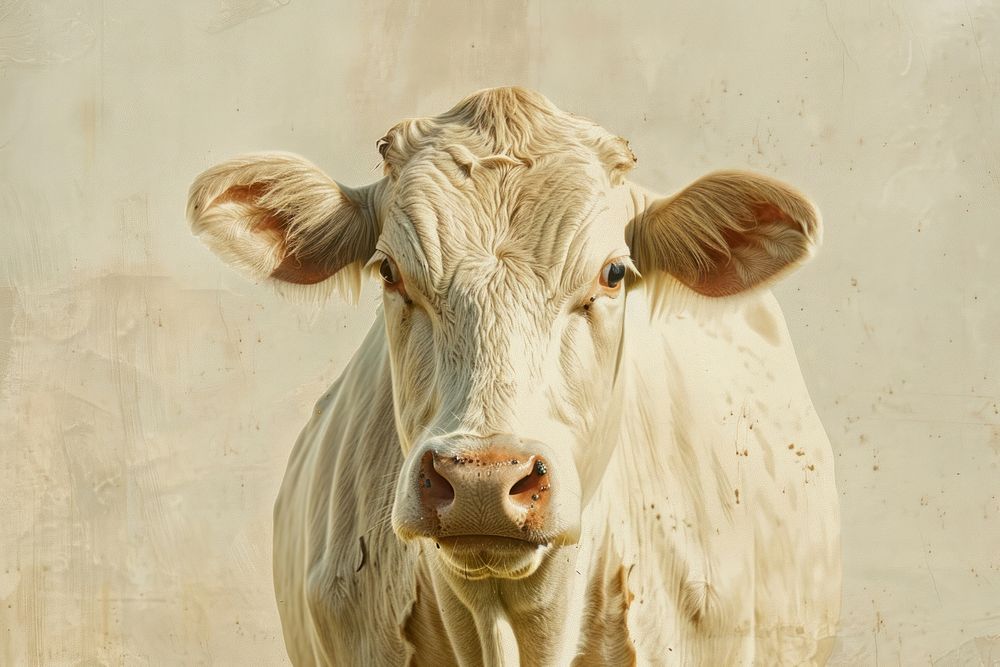 Close up on pale cow livestock animal cattle.