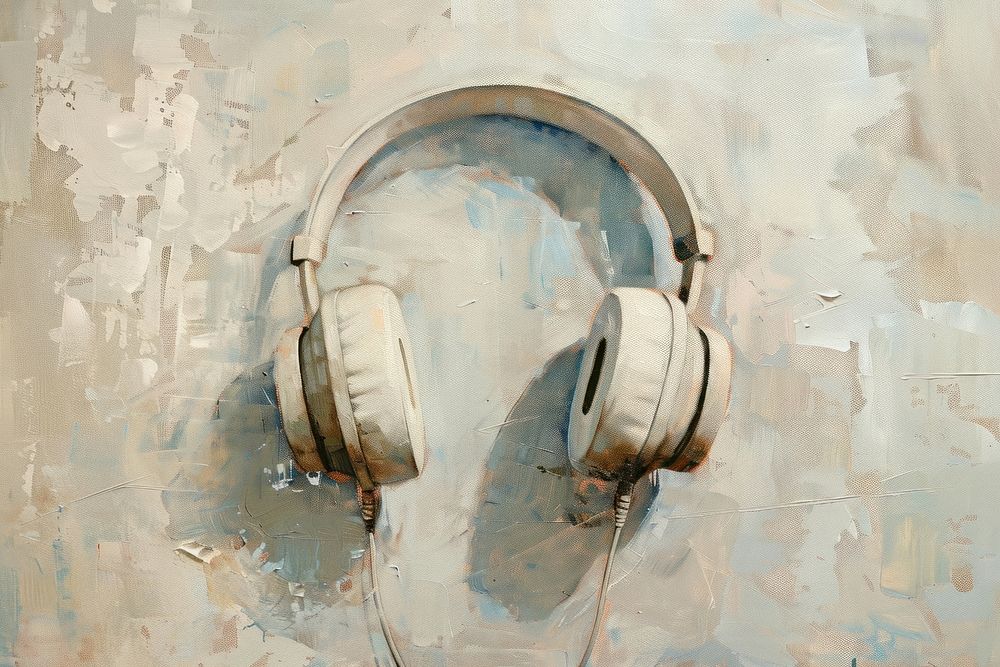 Close up on pale headphones painting electronics headset.