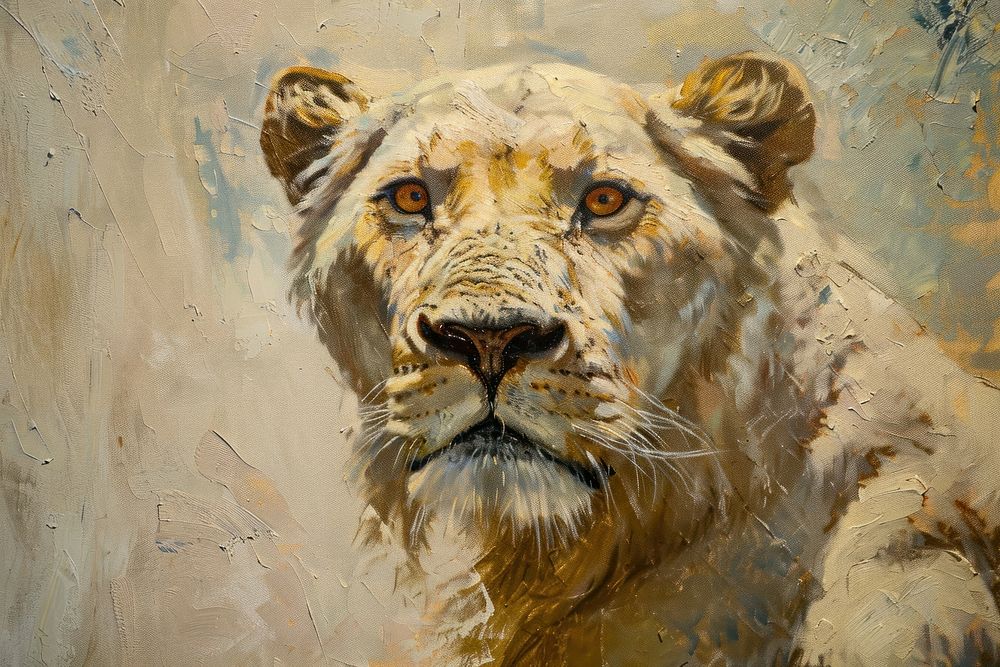 Close up on pale lion painting wildlife panther.