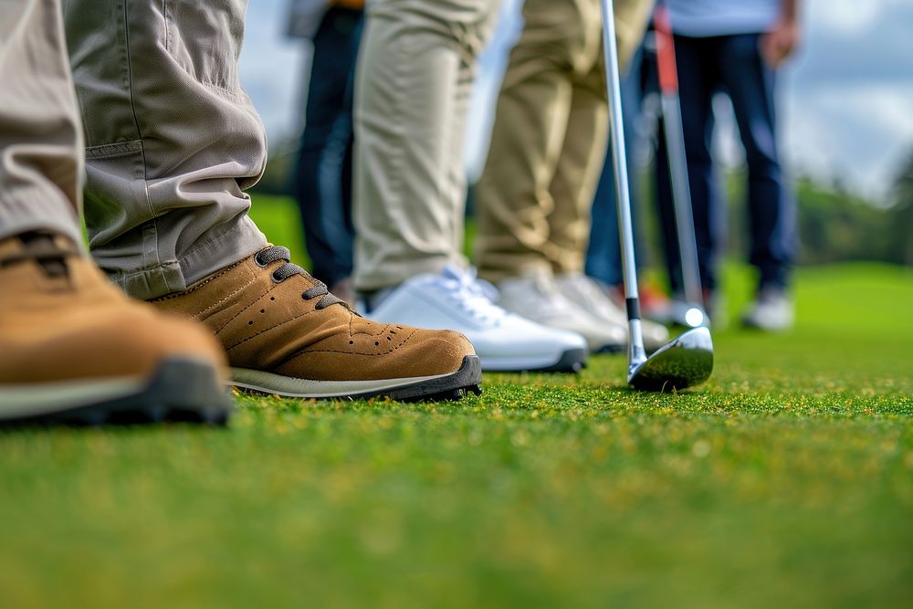 Golfers golf club clothing footwear.