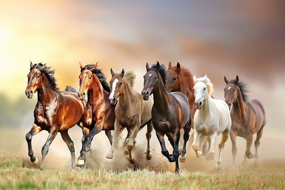 8 horse animal mammal herd.