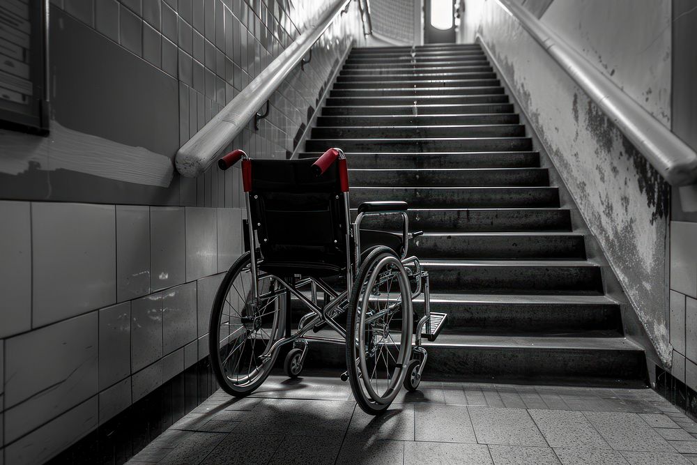 Disable with Wheelchair and stairs wheelchair transportation architecture.
