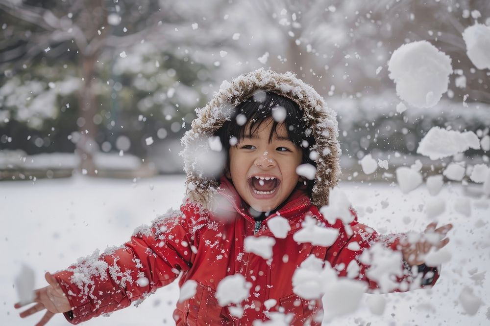 Excited hispanic child photo snow photography.