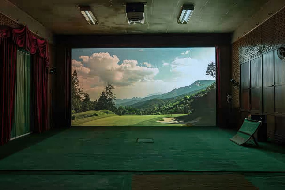 Golf simulator electronics furniture outdoors.