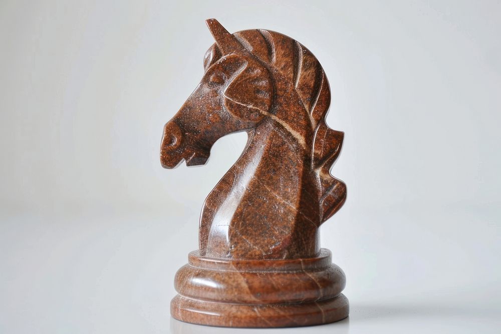 Stone Brown Chess Horse sculpture figurine bronze.