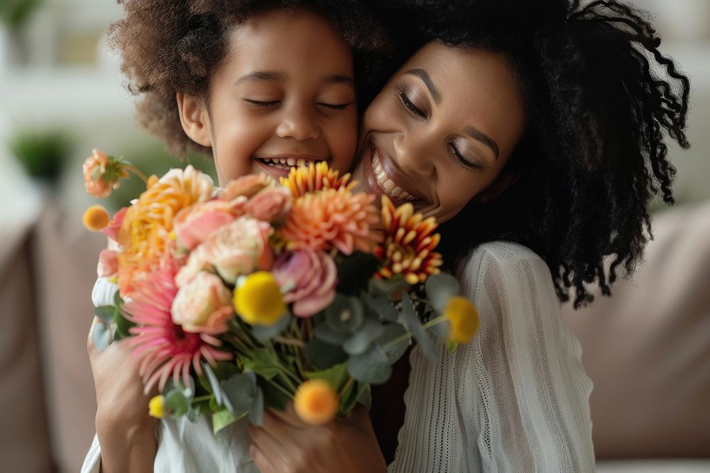 African american family flower happy laughing.