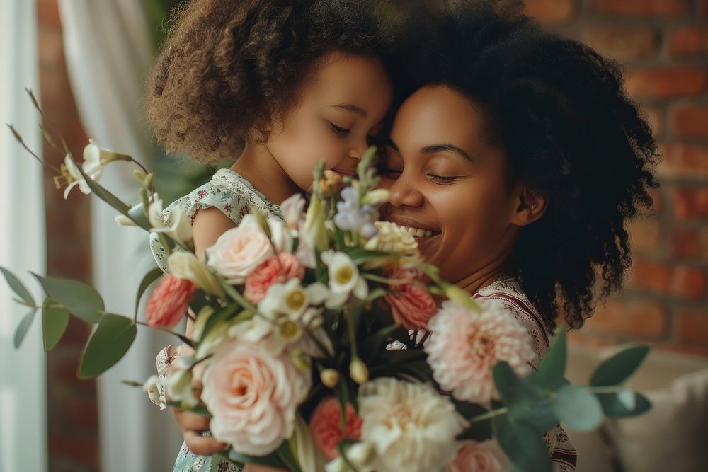 African american family flower photo happy.