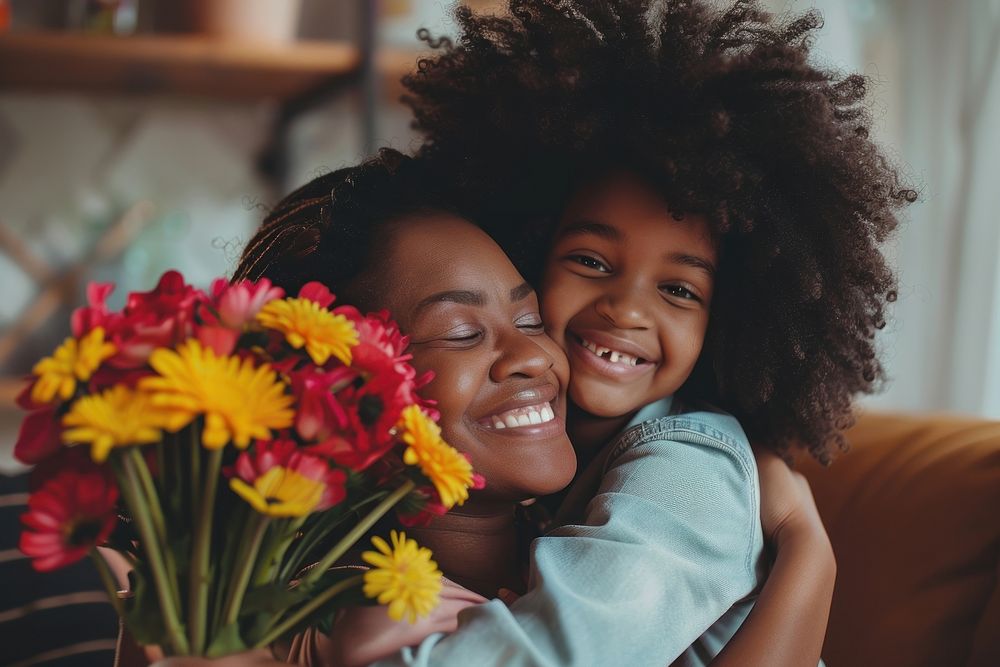 African american family flower happy hug.